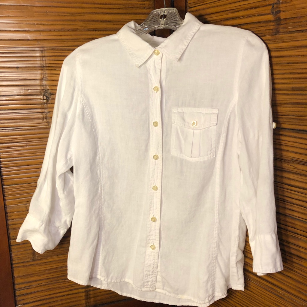 Talbots Solid White Button-Front Blouse, Size S